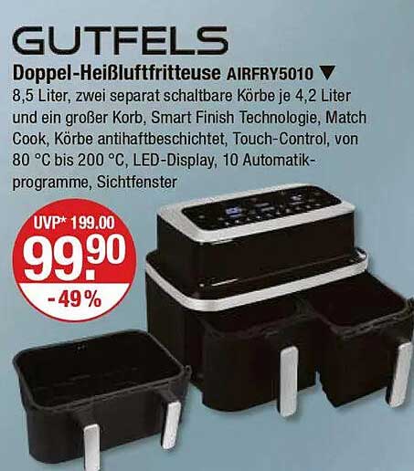 GUTFELS Doppel-Heißluftfritteuse AIRFRY5010