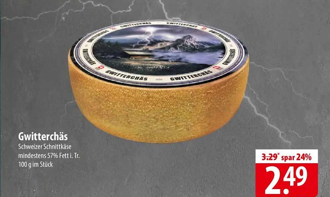 Gwitterchäs Schweizer Schnittkäse mindestens 57% Fett i. Tr. 100 g im Stück