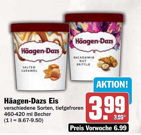 Häagen-Dazs Eis verschiedene Sorten, tiefgefroren 460-420 ml Becher