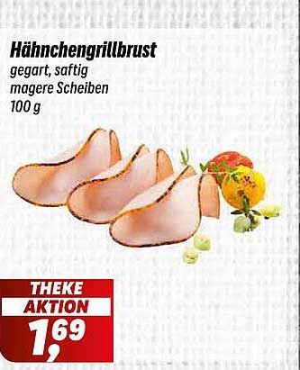 Hähnchengrillbrust, gegart, saftig, magere Scheiben 100 g