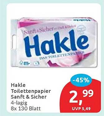 Hakle Toilettenpapier Sanft & Sicher 4-lagig, 8x 130 Blatt