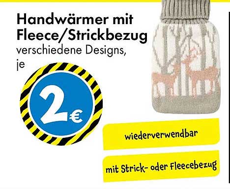 Handwärmer mit Fleece/Strickbezug, verschiedene Designs, je