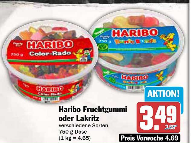 Haribo Fruchtgummi oder Lakritz 750 g Dose