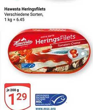 Hawesta Heringsfilets in Tomaten-Creme - 200 g für nur 1,29 €