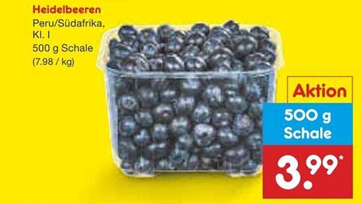 Heidelbeeren Peru/Südafrika, Klasse I – 500 g Schale