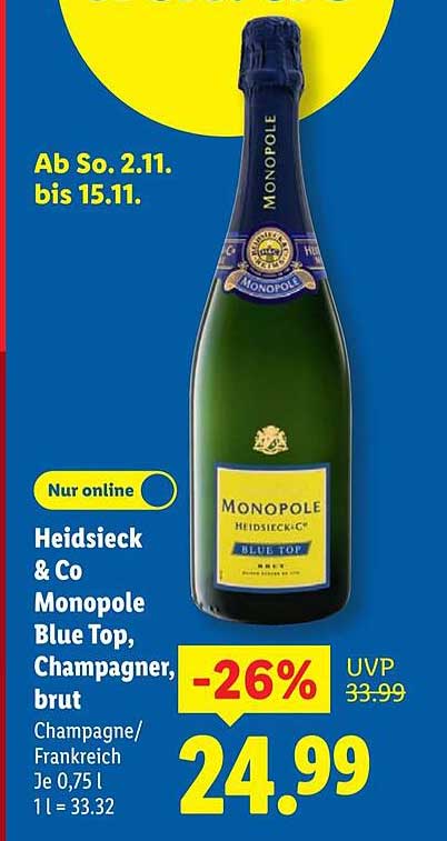 Heidsieck & Co Monopole Blue Top, Champagner, brut, 0,75 L