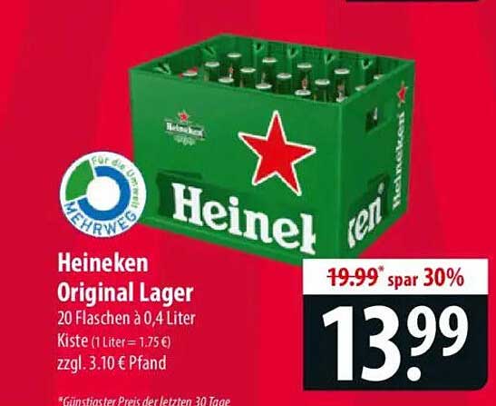 Heineken Original Lager 20 Flaschen à 0,4 Liter