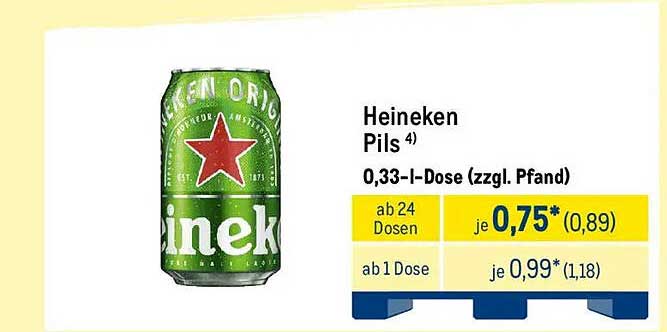 Heineken Pils 0,33-I-Dose (zgl. Pfand)