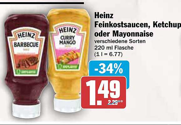Heinz Feinkostsaucen, Ketchup oder Mayonnaise 220 ml Flasche