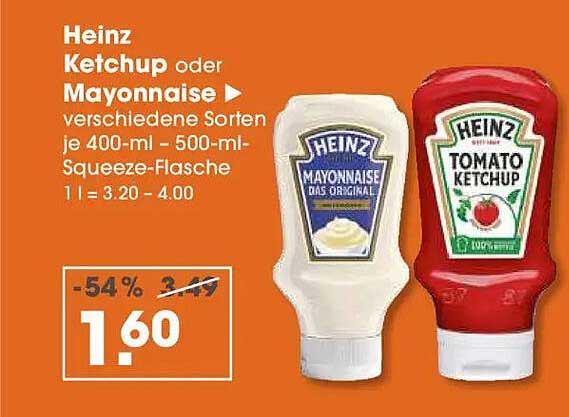 Heinz Ketchup oder Mayonnaise - verschiedene Sorten je 400-ml - 500-ml-Squeeze-Flasche