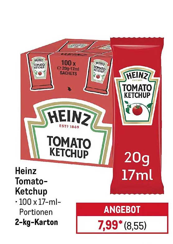 Heinz Tomaten-Ketchup 2-kg-Karton (100 x 17-ml-Portionen)