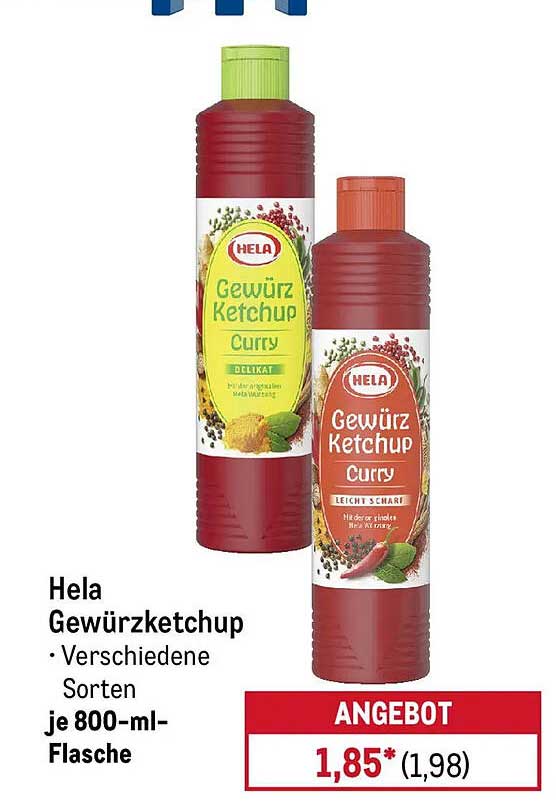Hela Gewürzketchup – verschiedene Sorten je 800-ml-Flasche
