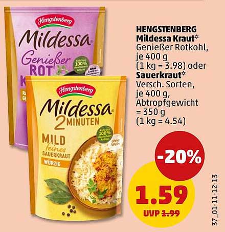 HENGSTENBERG Mildessa Kraut: Genießers Rotkohl oder Sauerkraut, je 400 g