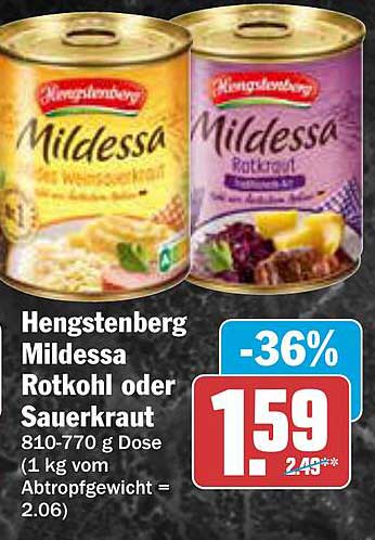 Hengstenberg Mildessa Rotkohl oder Sauerkraut 810-770 g Dose