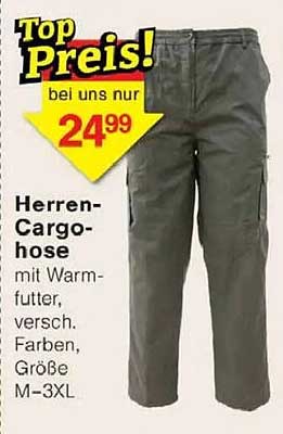 Herren-Cargohose mit Warmfutter in verschiedenen Farben und Größen M–3XL