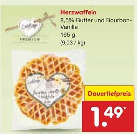 Herzwaffeln 8,5% Butter und Bourbon-Vanille 165 g