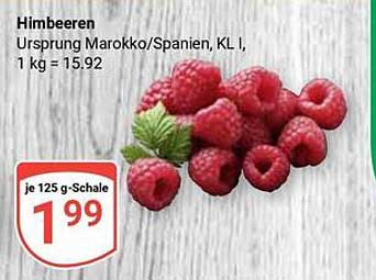 Himbeeren Ursprung Marokko/Spanien, KL I - 125 g für nur 1,99 €