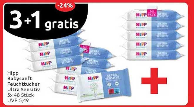 Hipp Baby Sanft Feuchttücher Ultra Sensitiv 5x48 Stück - 3+1 gratis