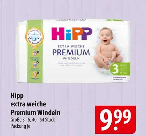 Hipp extra weiche Premium Windeln Größe 3–6, 40–54 Stück