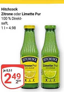 Hitchcock Zitrone oder Limette Pur - 100 % Direktsaft