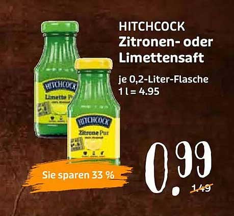 HITCHCOCK Zitronen- oder Limettensaft 0,2-Liter-Flasche