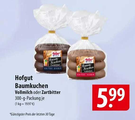 Hofgut Baumkuchen Vollmilch oder Zartbitter 300-g-Packung