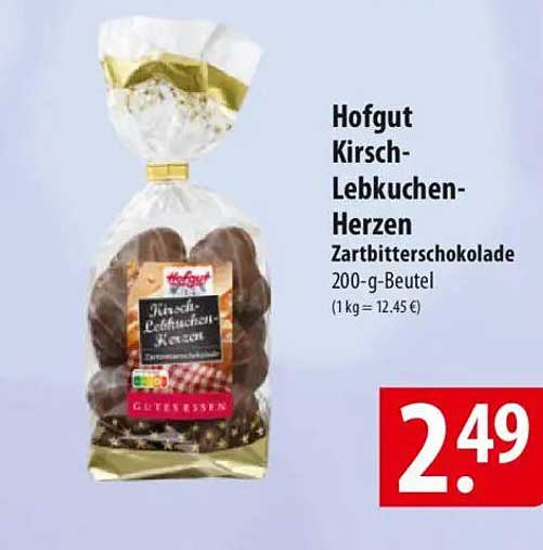 Hofgut Kirsch-Lebkuchen-Herzen Zartbitterschokolade 200-g-Beutel