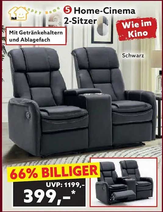 Home-Cinema 2-Sitzer mit Getränkehaltern und Ablagefach