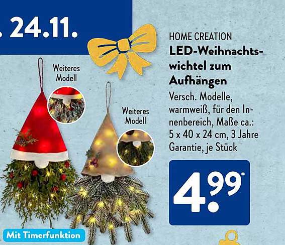 HOME CREATION LED-Weihnachtswichtel zum Aufhängen