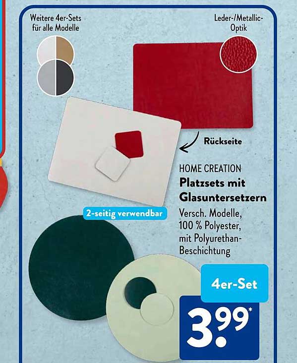 HOME CREATION Platzsets mit Glasuntersetzern, 4er-Set