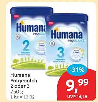 Humana Folgemilch 2 oder 3 - 750 g