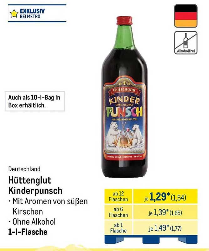 Hüttenglut Kinderpunsch, alkoholfrei, 1-Liter-Flasche