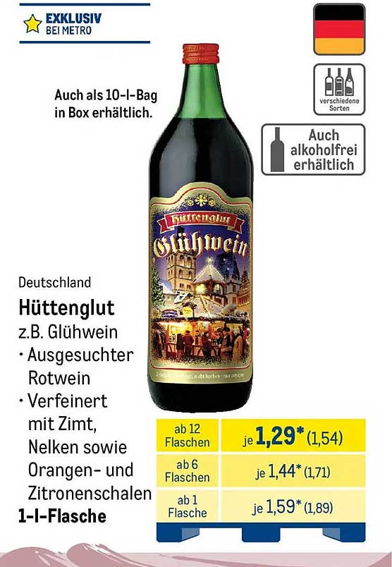 Hüttenglut z.B. Glühwein 1-Liter-Flasche