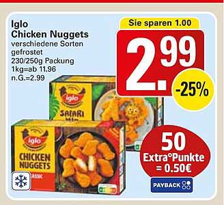 Iglo Chicken Nuggets verschiedene Sorten gefrostet