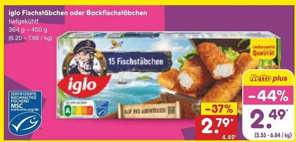 iglo Fischstäbchen oder Backfischstäbchen tiefgekühlt