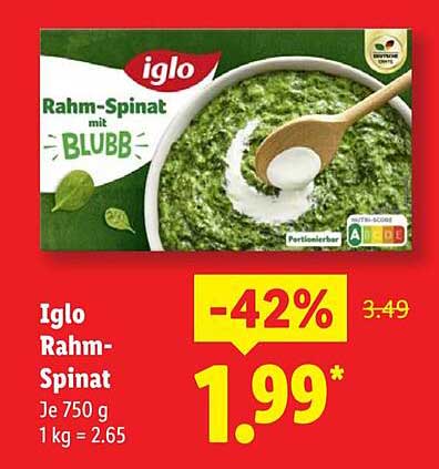 Iglo Rahm-Spinat mit Blubb 750 g