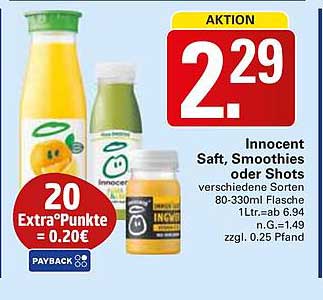 Innocent Saft, Smoothies oder Shots verschiedene Sorten 80-330ml Flasche