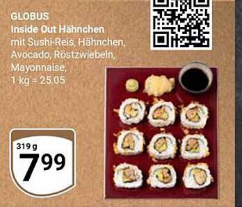 Inside Out Hähnchen mit Sushi-Reis, Hähnchen, Avocado, Röstzwiebeln und Mayonnaise