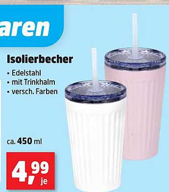Isolierbecher aus Edelstahl mit Trinkhalm – Verschiedene Farben