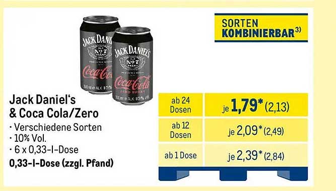 Jack Daniel's & Coca Cola/Zero - 6 x 0,33-l-Dose