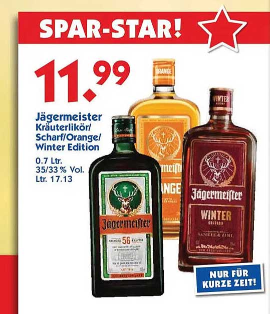 Jägermeister Kräuterlikör / Scharf/Orange/Winter Edition 0,7 L