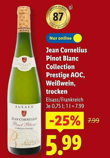 Jean Cornelius Pinot Blanc Collection Prestige AOC, Weißwein, trocken