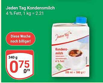 Jeden Tag Kondensmilch 4% Fett, 340 g