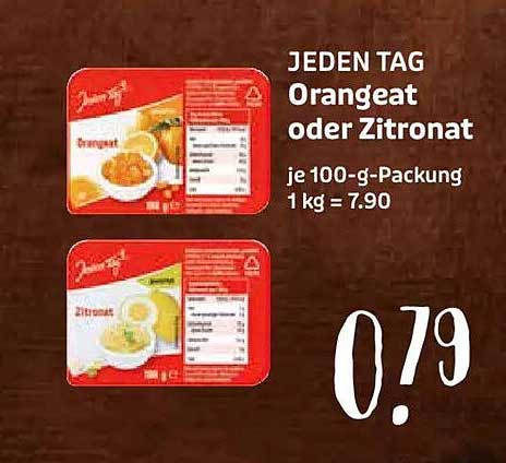 JEDEN TAG Orangetat oder Zitronat - je 100-g-Packung zum unschlagbaren Preis