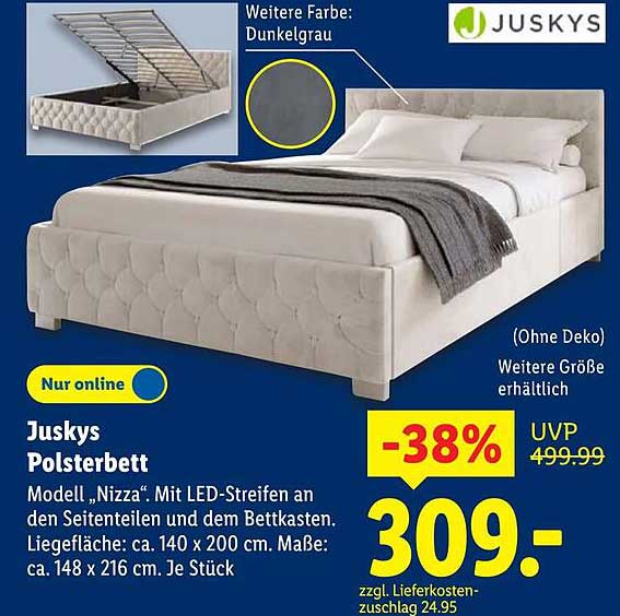 Juskys Polsterbett Modell „Nizza“ mit LED-Streifen