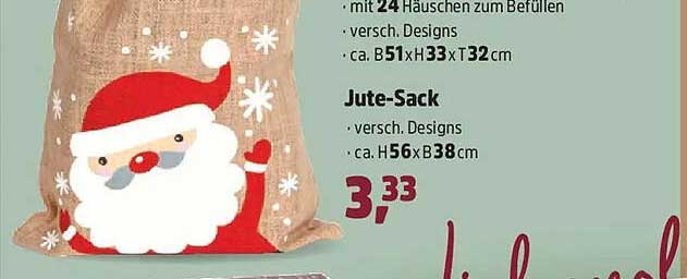 Jute-Sack mit 24 Häuschen zum Befüllen - verschiedene Designs