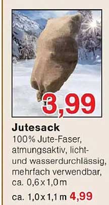 Jutesack 100% Jute-Faser, atmungsaktiv, licht- und wasserdurchlässig