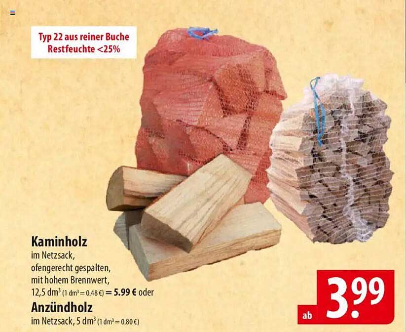 Kaminholz im Netzsack