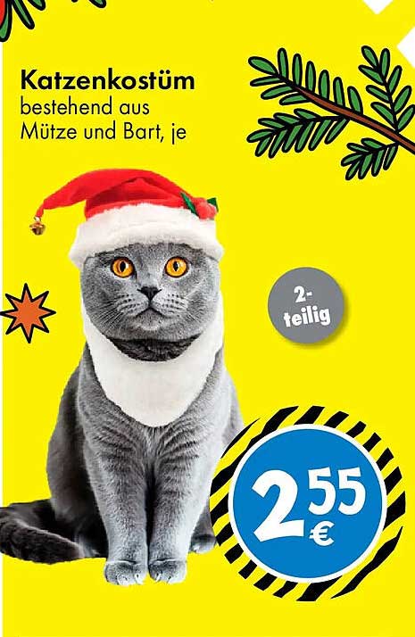 Katzenkostüm bestehend aus Mütze und Bart, je 2-teilig