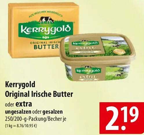 Kerrygold Original Irische Butter oder extra ungesalzen oder gesalzen 250/200-g-Packung/Becher je